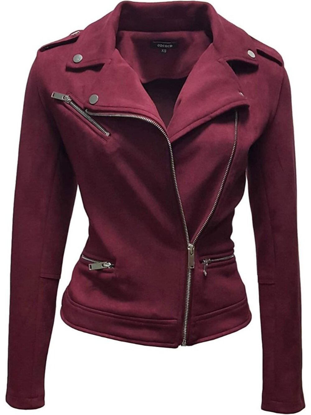 Women’s Burgundy Faux Suede Jacket Long Sleeve Zipper Casual Outerwear